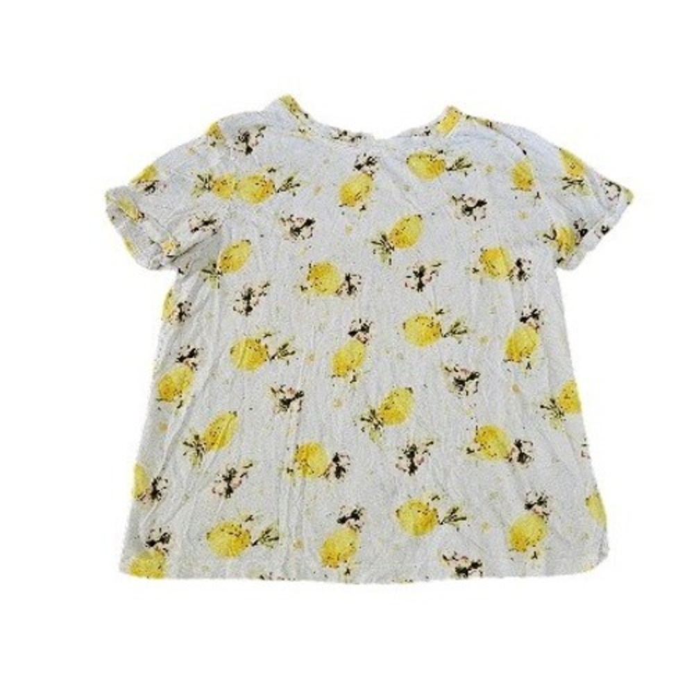 Meadow Rue Anthropologie Top Women Small Lemon Print Short Sleeve White Yellow